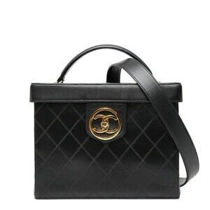 CHANEL Black Lambskin Leather Shoulder Bag